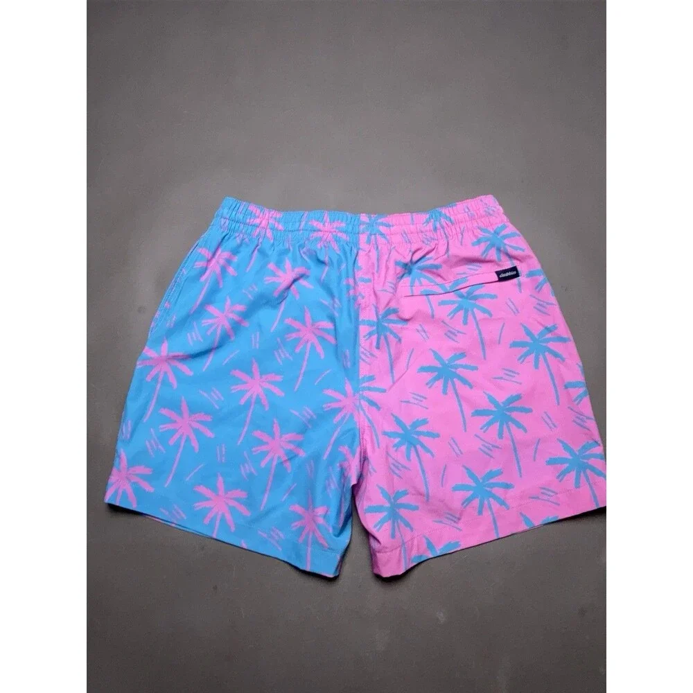 Chubbies Swim Trunks Shorts Mens Large Pink Blue Palm Tree 5.5 Inseam Lined